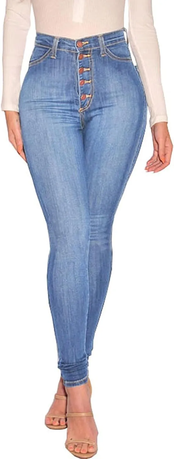 FISCLOSIN Womens High Waist Stretch Jeans 5 Button Push Up Butt Lifting Skinny Colombian Jeans
