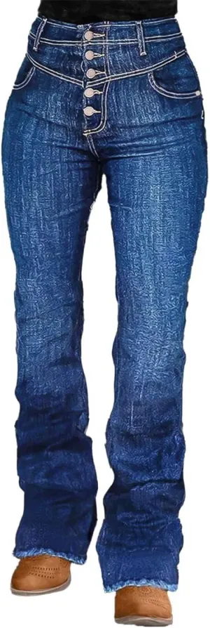 Flamingals Bootcut Straight Leg High Rise Casual Botton Fly Raw Hem Denim Jeans