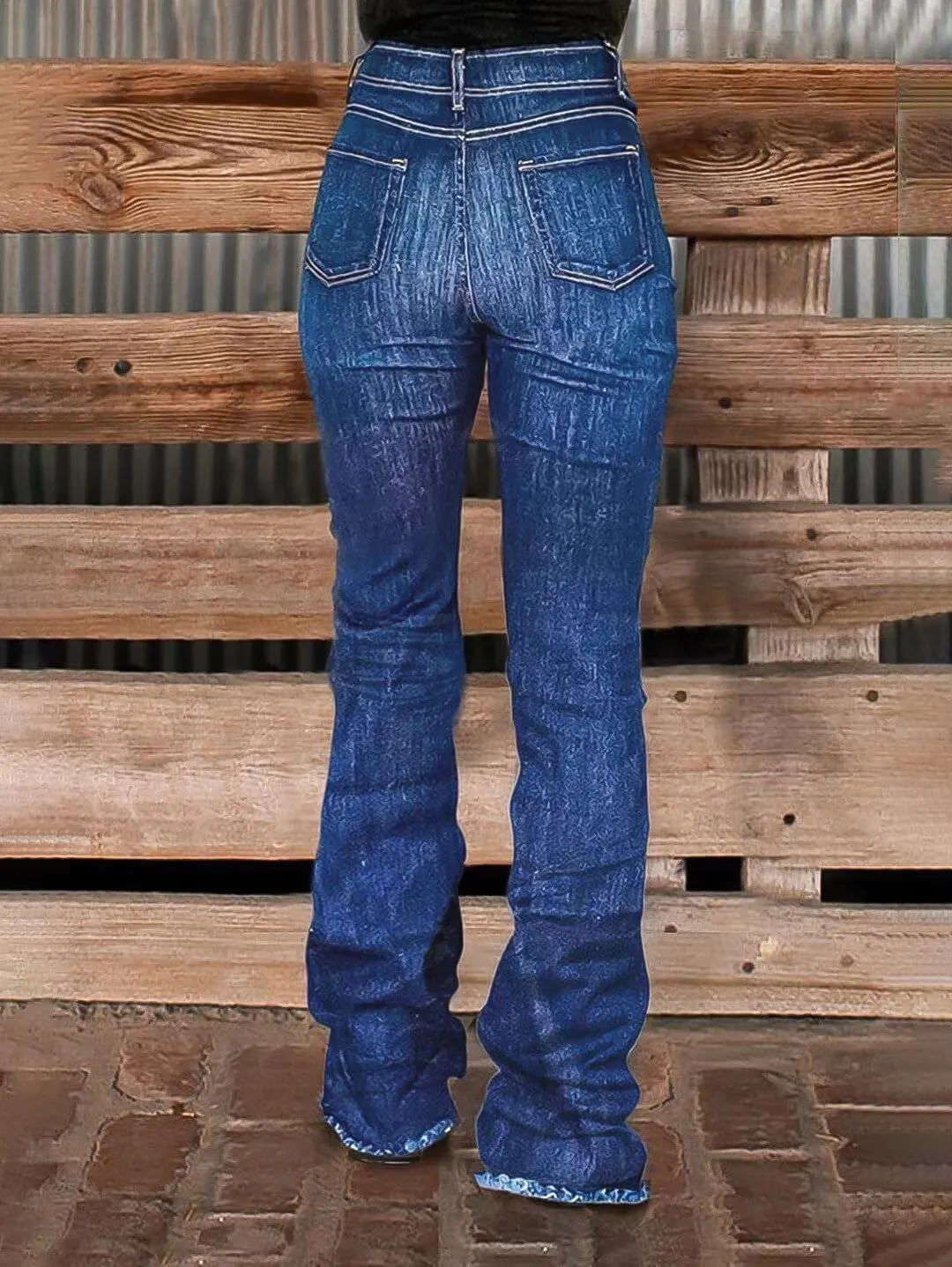 Flamingals Bootcut Straight Leg High Rise Casual Botton Fly Raw Hem Denim Jeans
