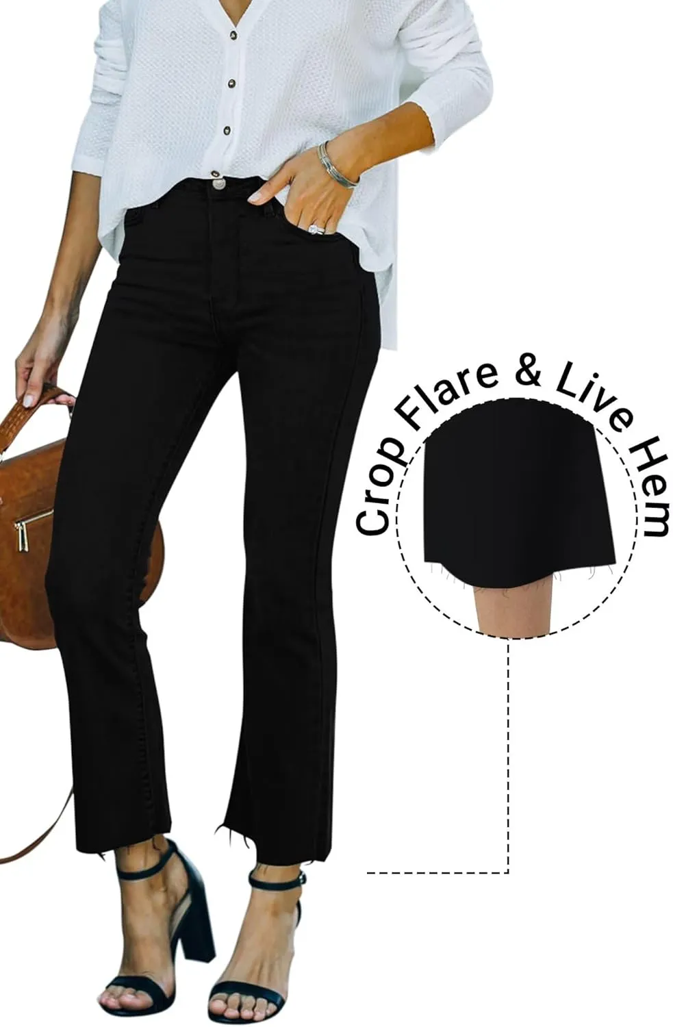 Flare Jeans for Women Cropped Stretchy Mid Rise Bell Bottom Jeans Womens Crop Flare Jeans with Raw Hem