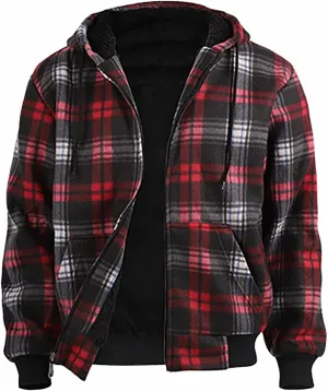 Fleece Jacket Men Full Zip Sherpa Lined Plaid Checkered Crewneck Sweatshirt Big and Tall Hoodies Warm Winter Coat