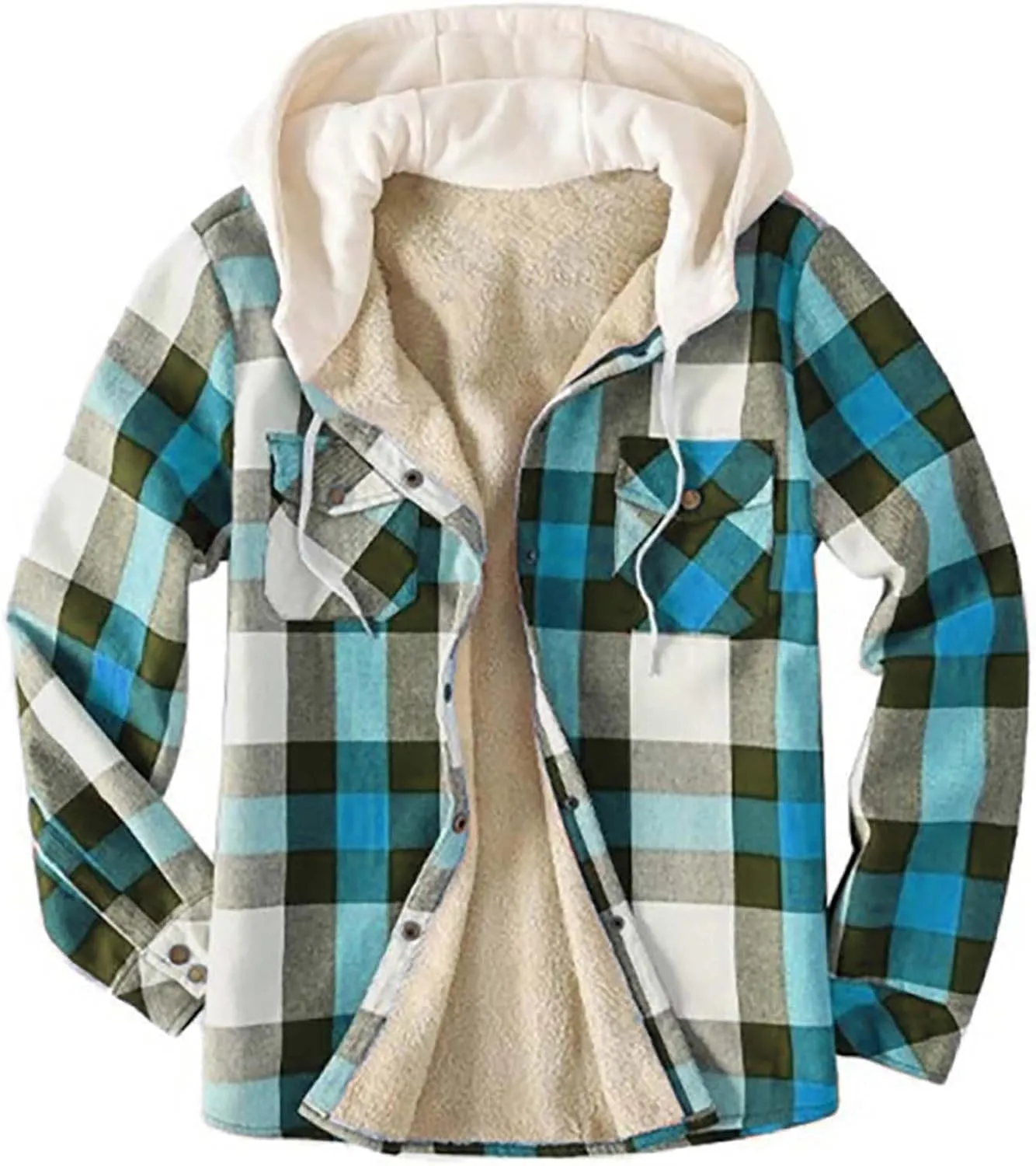 Fleece Jacket Men Full Zip Sherpa Lined Plaid Checkered Crewneck Sweatshirt Big and Tall Hoodies Warm Winter Coat
