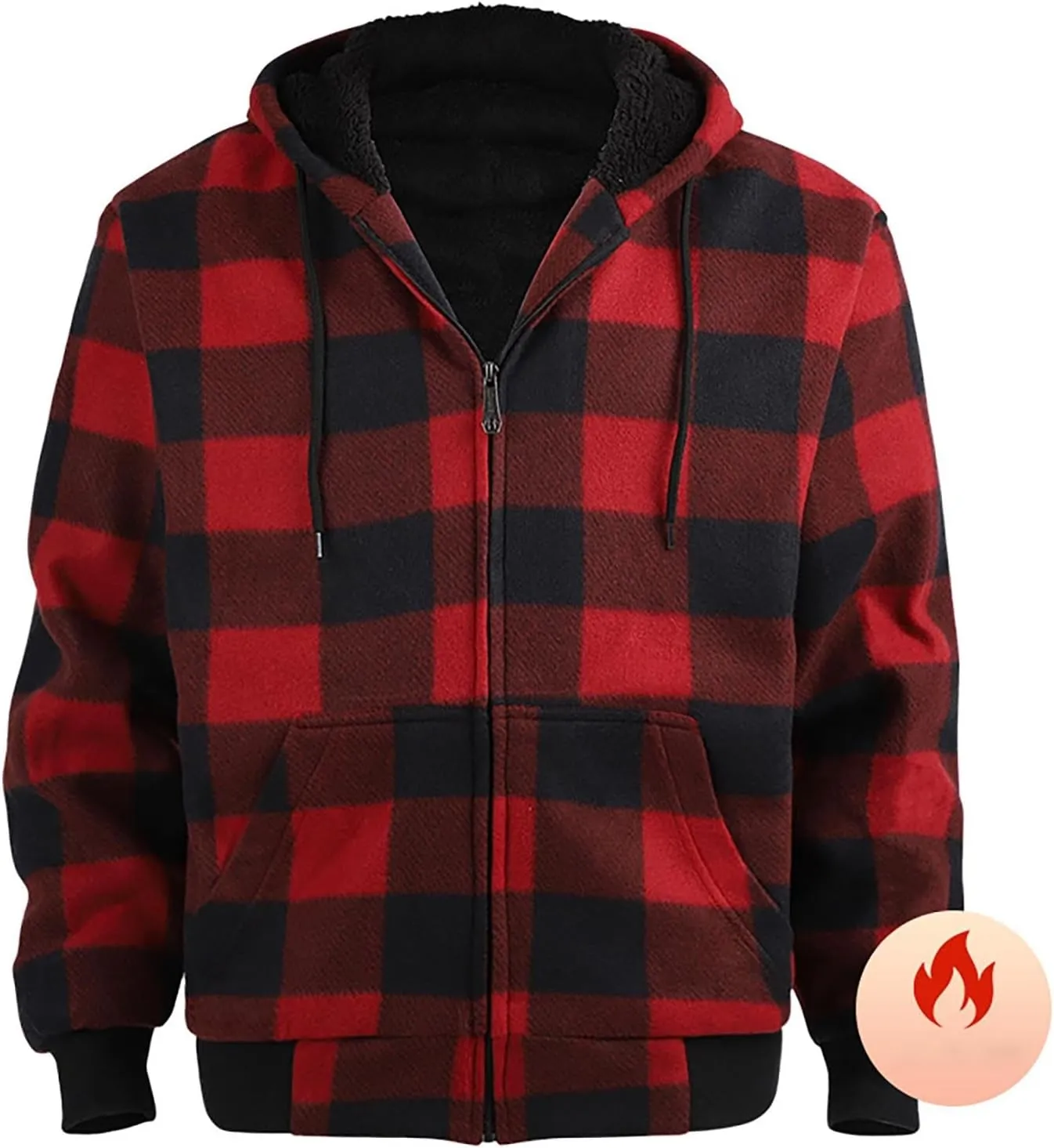 Fleece Jacket Men Full Zip Sherpa Lined Plaid Checkered Crewneck Sweatshirt Big and Tall Hoodies Warm Winter Coat
