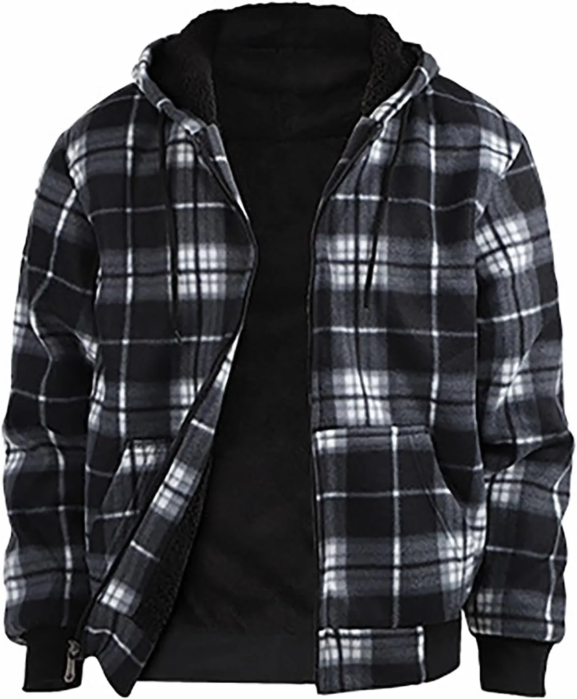 Fleece Jacket Men Full Zip Sherpa Lined Plaid Checkered Crewneck Sweatshirt Big and Tall Hoodies Warm Winter Coat