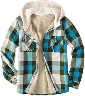 Fleece Jacket Men Full Zip Sherpa Lined Plaid Checkered Crewneck Sweatshirt Big and Tall Hoodies Warm Winter Coat