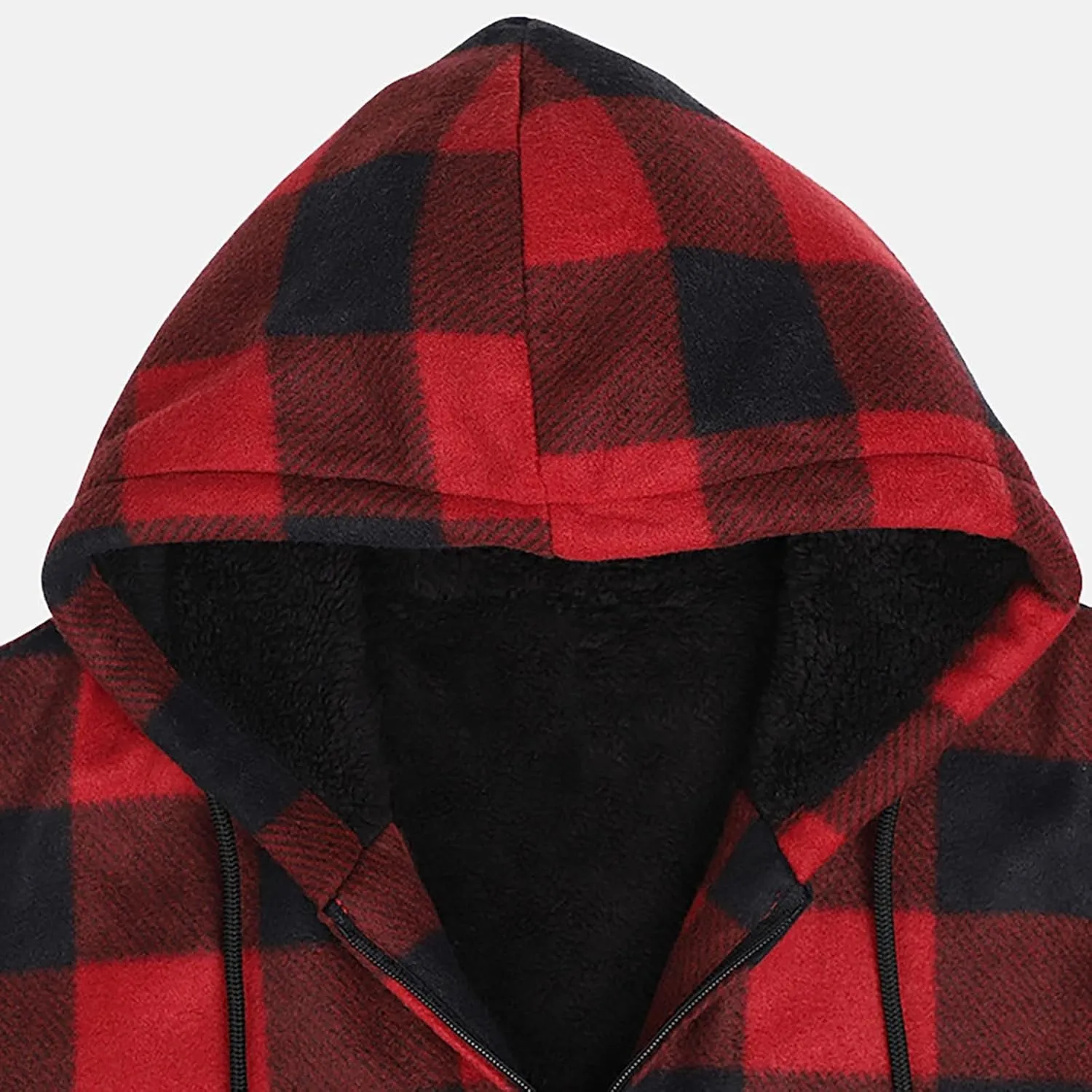 Fleece Jacket Men Full Zip Sherpa Lined Plaid Checkered Crewneck Sweatshirt Big and Tall Hoodies Warm Winter Coat