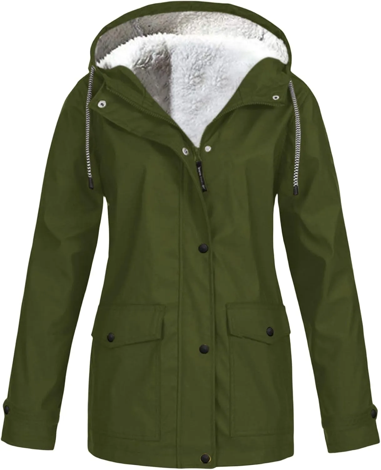 Fleece Lined Raincoat for Women Waterproof Lightweight Zip Up Hooded Jacket Winter Rain Jackets Outdoor Windbreaker