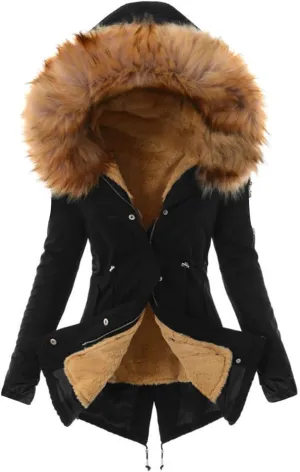 Fleece Lined Winter Coats for Women Fashion Warm Trench Jacket Fuzzy Sherpa Lined Faux Fur Hooded Mid Long Parka Coat