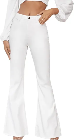 Floerns Women's High Waisted Flare Jeans Frayed Raw Hem Bell Bottom Denim Pants