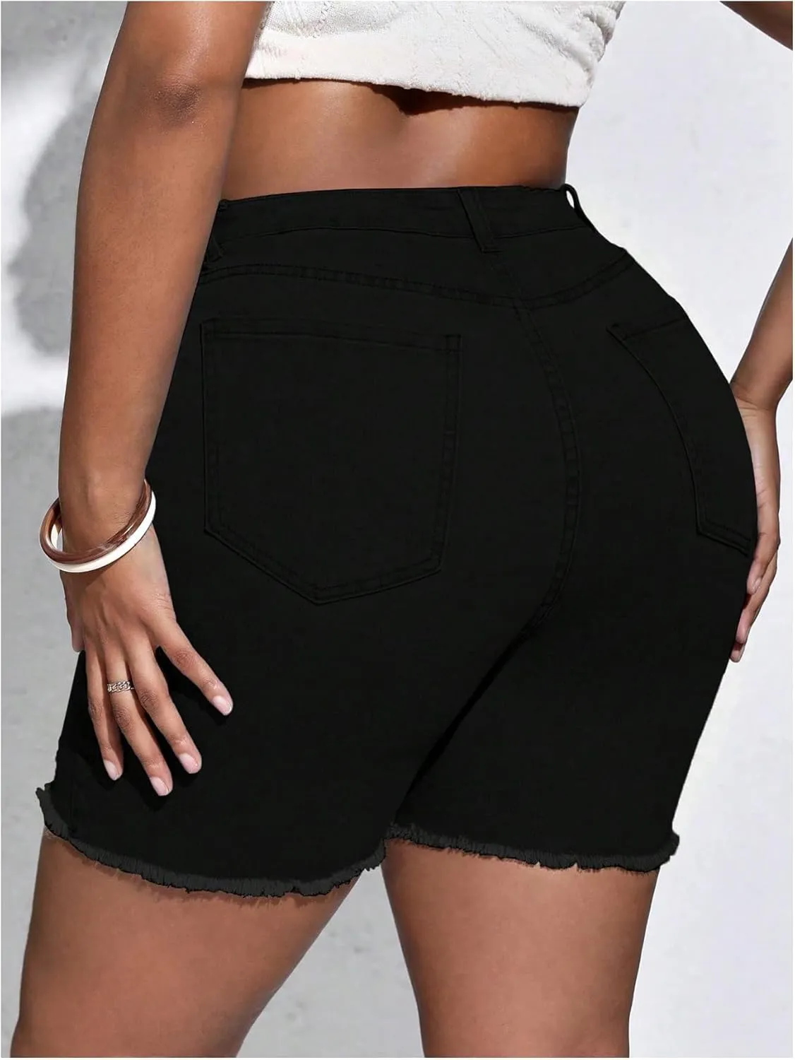 Floerns Women's Plus Size High Waist Ripped Raw Hem Denim Jeans Shorts