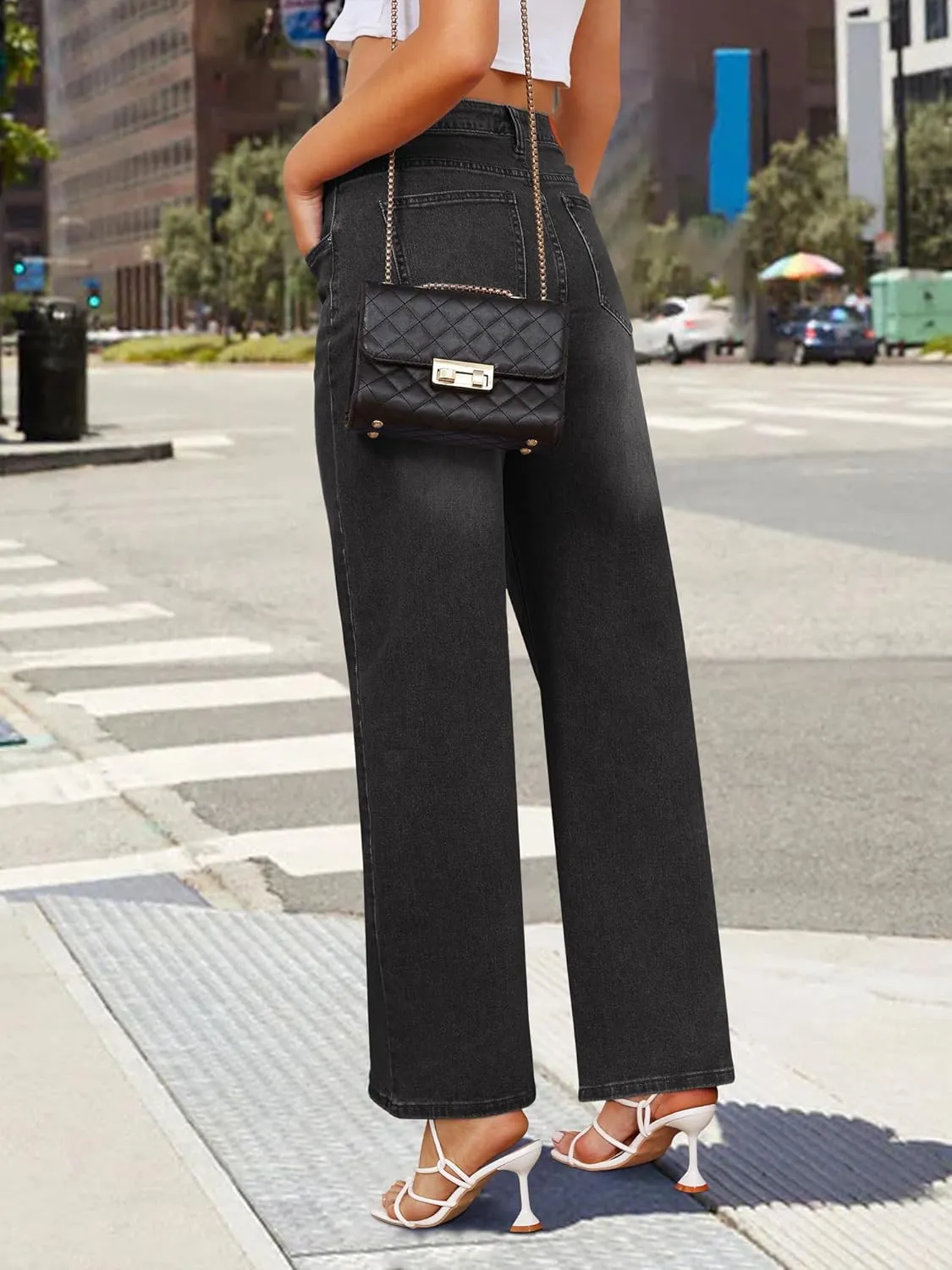 Genleck Women's Wide Leg Baggy Jeans  High Waisted Stretch Loose Jeans Trendy Denim Pants