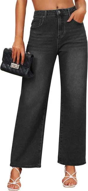 Genleck Women's Wide Leg Baggy Jeans  High Waisted Stretch Loose Jeans Trendy Denim Pants