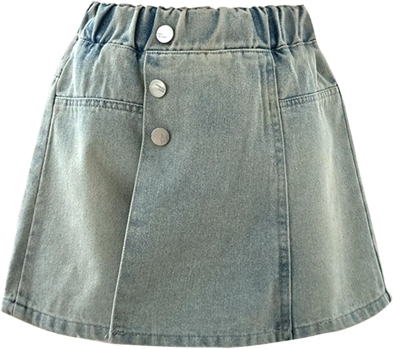 Girl's Denim Shorts High Waisted Elastic Button Front Asymmetrical Jean Shorts with Pockets Teenager Summer Clothes