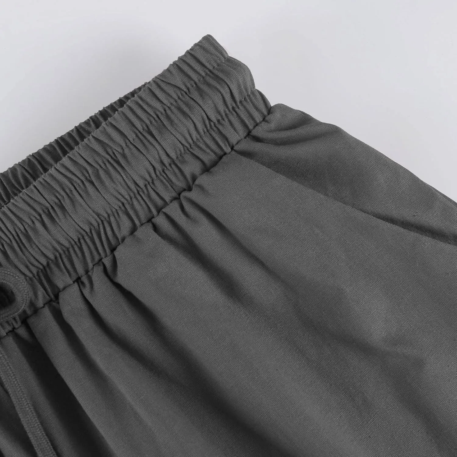 GOFULY Bermuda Shorts for Women Knee Length Cotton Linen Elastic Waist Drawstring Shorts Summer Capris Pants with Pockets