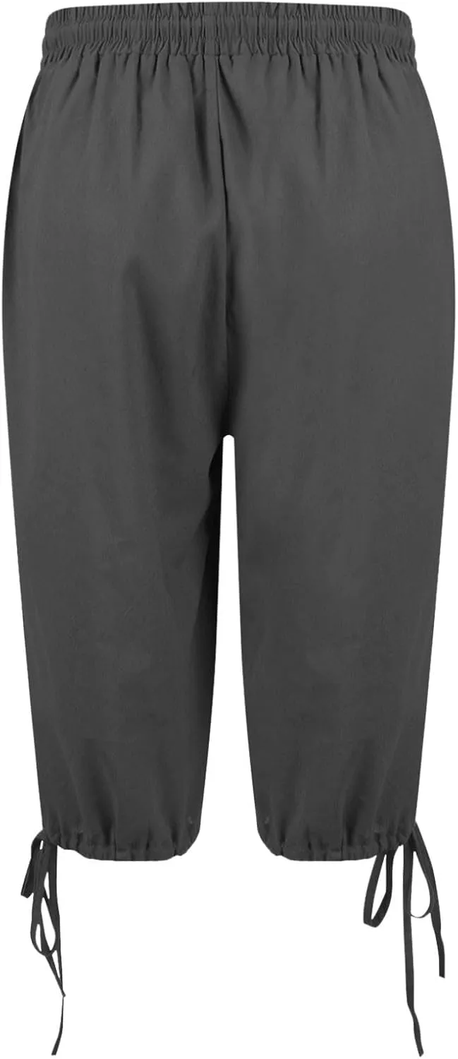 GOFULY Bermuda Shorts for Women Knee Length Cotton Linen Elastic Waist Drawstring Shorts Summer Capris Pants with Pockets