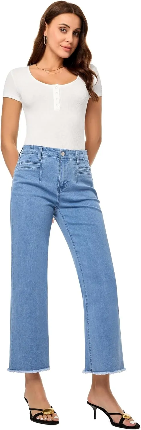 GRAPENT Wide Leg Jeans for Women High Waisted Trendy Jeans Denim Pants Stretchy Baggy with Pockets