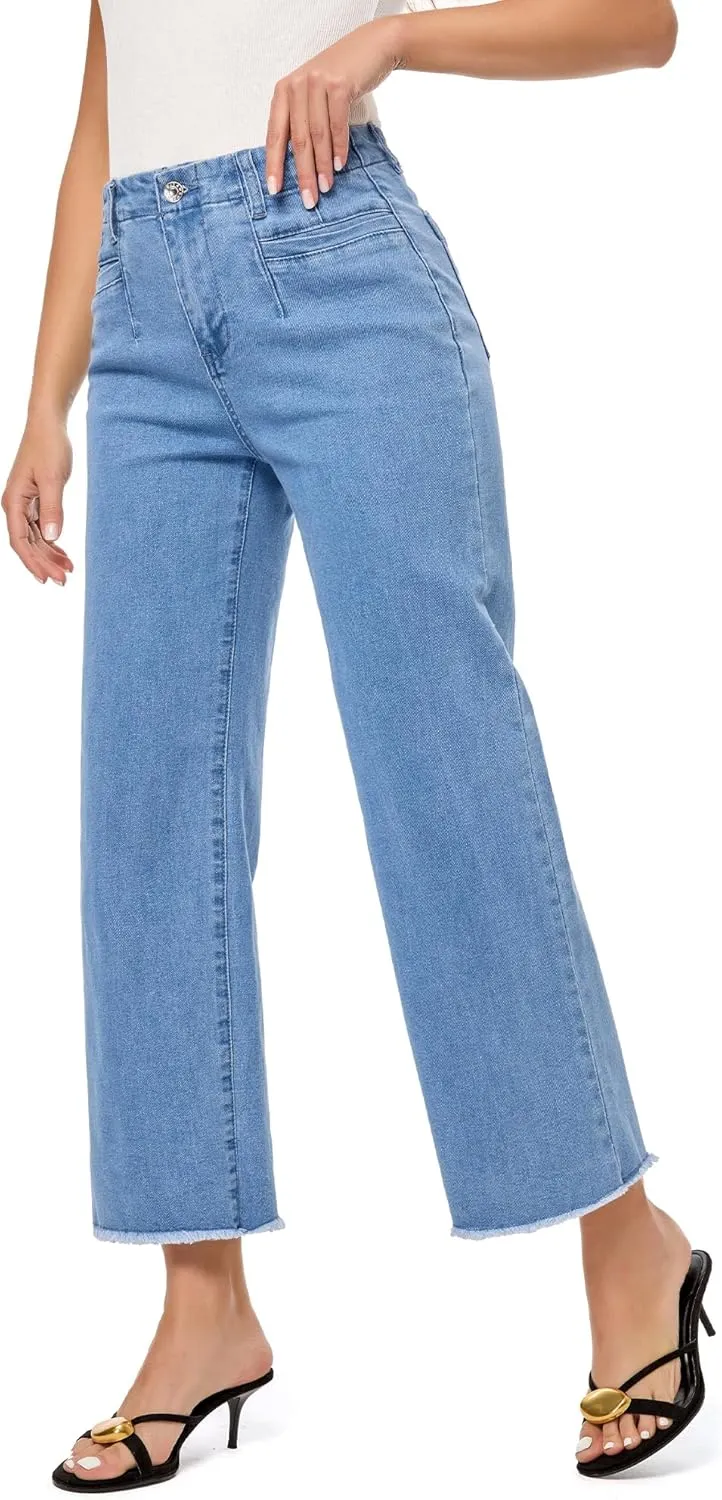 GRAPENT Wide Leg Jeans for Women High Waisted Trendy Jeans Denim Pants Stretchy Baggy with Pockets