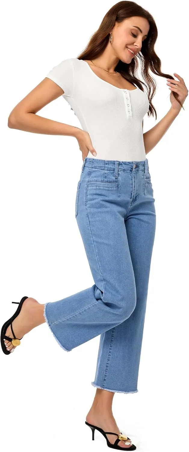 GRAPENT Wide Leg Jeans for Women High Waisted Trendy Jeans Denim Pants Stretchy Baggy with Pockets