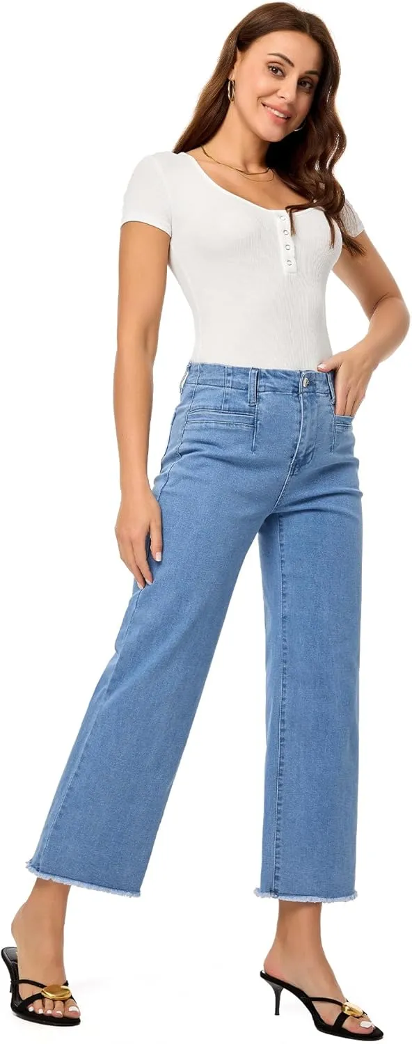 GRAPENT Wide Leg Jeans for Women High Waisted Trendy Jeans Denim Pants Stretchy Baggy with Pockets