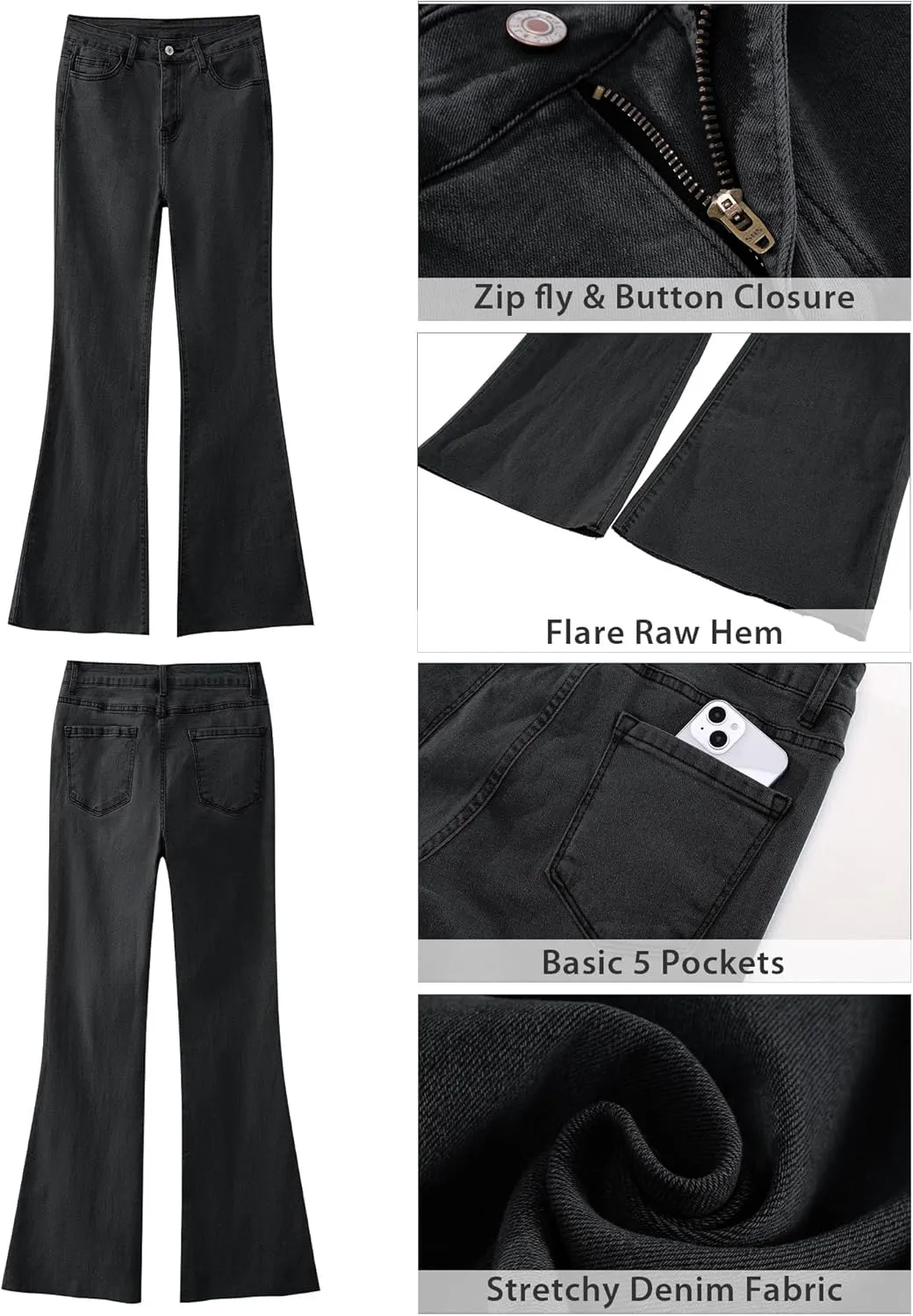 GRAPENT Wide Leg Jeans for Women Trendy High Waisted Flare Stretchy Bell Bottom Denim Pants Baggy Raw Hem Trouser Jeans