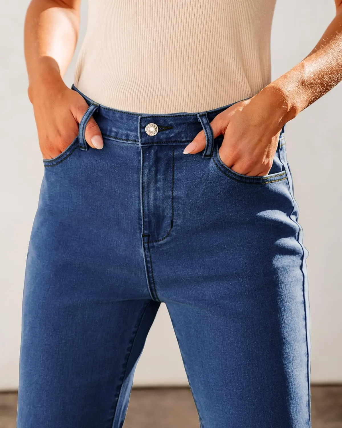 GRAPENT Wide Leg Jeans for Women Trendy High Waisted Flare Stretchy Bell Bottom Denim Pants Baggy Raw Hem Trouser Jeans