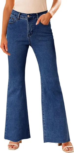 GRAPENT Wide Leg Jeans for Women Trendy High Waisted Flare Stretchy Bell Bottom Denim Pants Baggy Raw Hem Trouser Jeans
