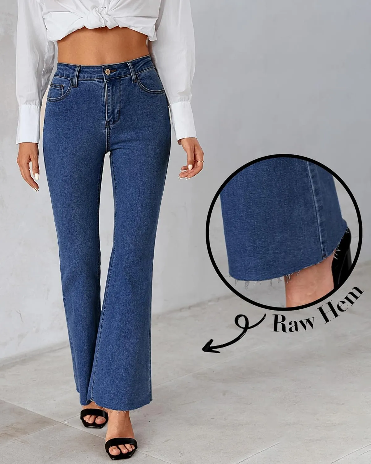 GRAPENT Wide Leg Jeans for Women Trendy High Waisted Flare Stretchy Bell Bottom Denim Pants Baggy Raw Hem Trouser Jeans