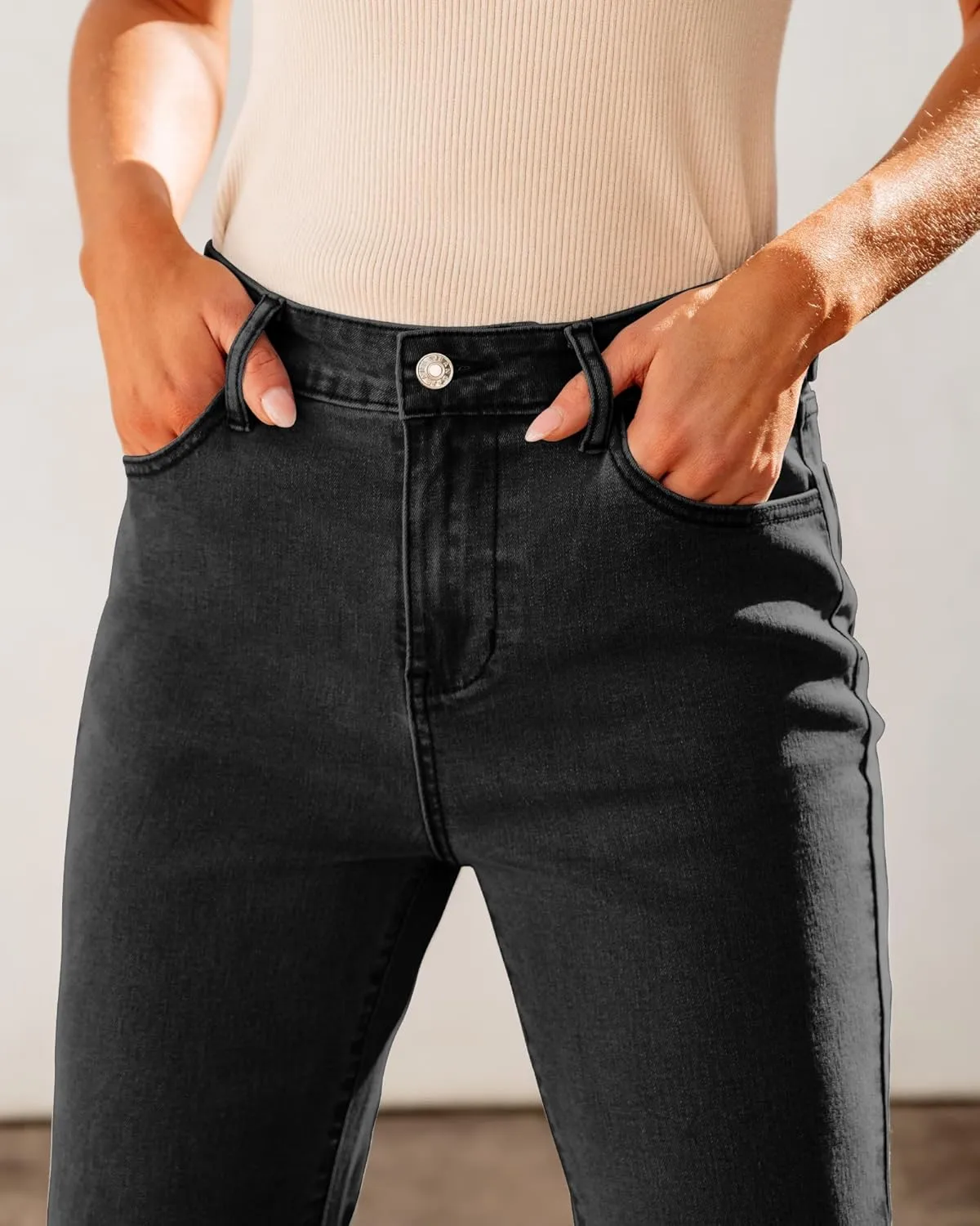 GRAPENT Wide Leg Jeans for Women Trendy High Waisted Flare Stretchy Bell Bottom Denim Pants Baggy Raw Hem Trouser Jeans