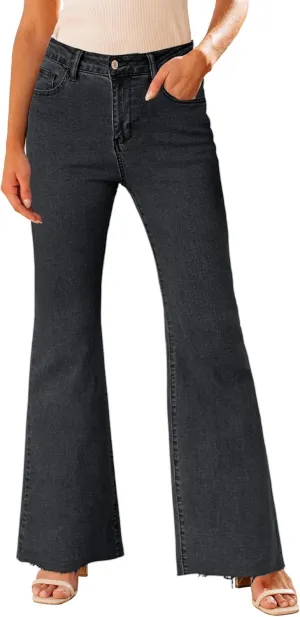 GRAPENT Wide Leg Jeans for Women Trendy High Waisted Flare Stretchy Bell Bottom Denim Pants Baggy Raw Hem Trouser Jeans