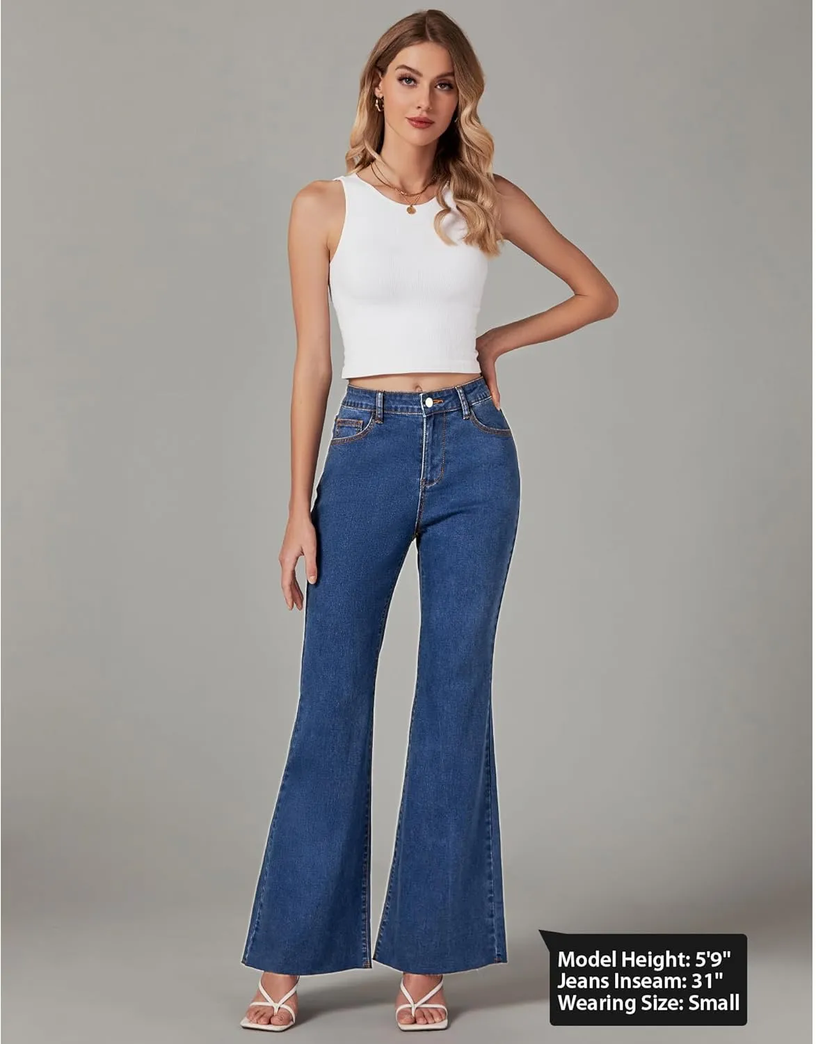 GRAPENT Wide Leg Jeans for Women Trendy High Waisted Flare Stretchy Bell Bottom Denim Pants Baggy Raw Hem Trouser Jeans