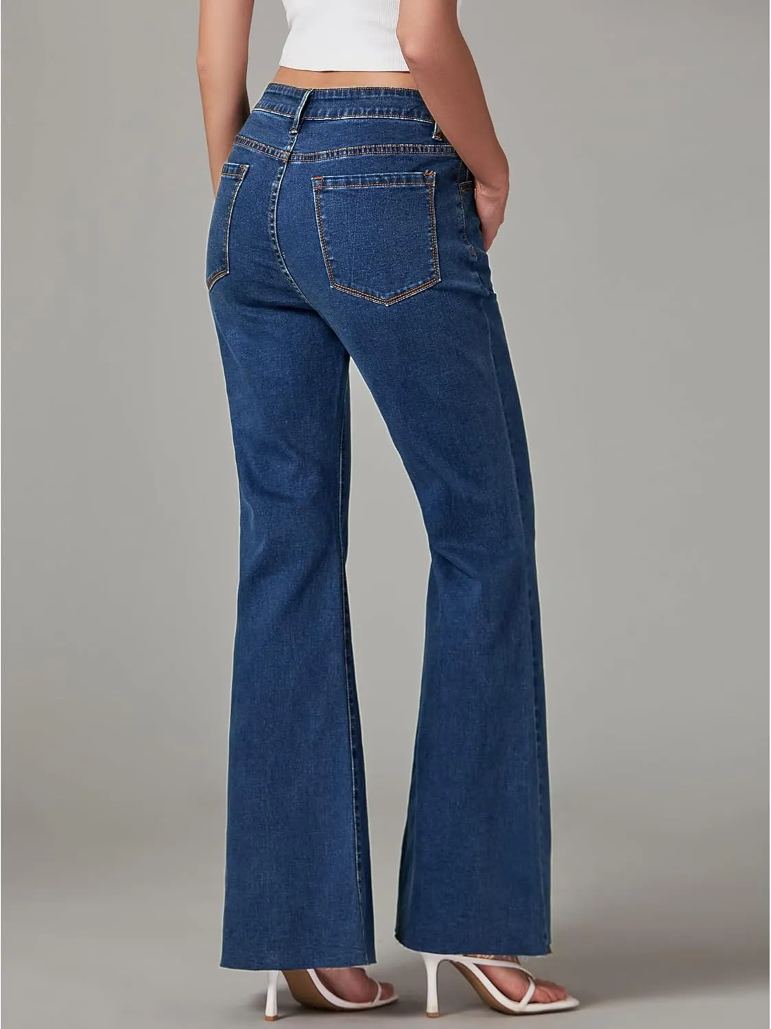 GRAPENT Wide Leg Jeans for Women Trendy High Waisted Flare Stretchy Bell Bottom Denim Pants Baggy Raw Hem Trouser Jeans