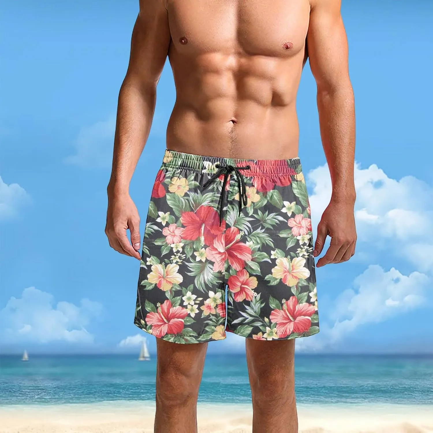 Hawaii Shorts for Men Fashion Printed Elastic Waist Drawstring Lounge Pant Loose Fit Lightweight Beach Surfing Shorts