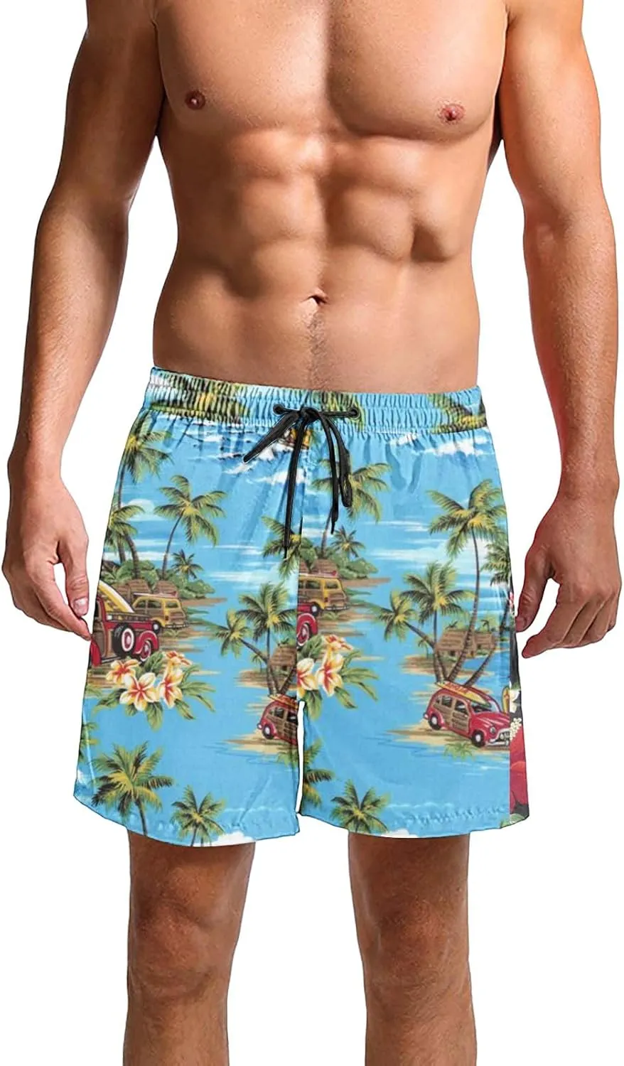 Hawaii Shorts for Men Fashion Printed Elastic Waist Drawstring Lounge Pant Loose Fit Lightweight Beach Surfing Shorts