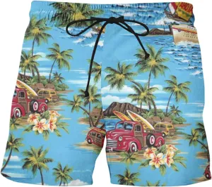 Hawaii Shorts for Men Fashion Printed Elastic Waist Drawstring Lounge Pant Loose Fit Lightweight Beach Surfing Shorts
