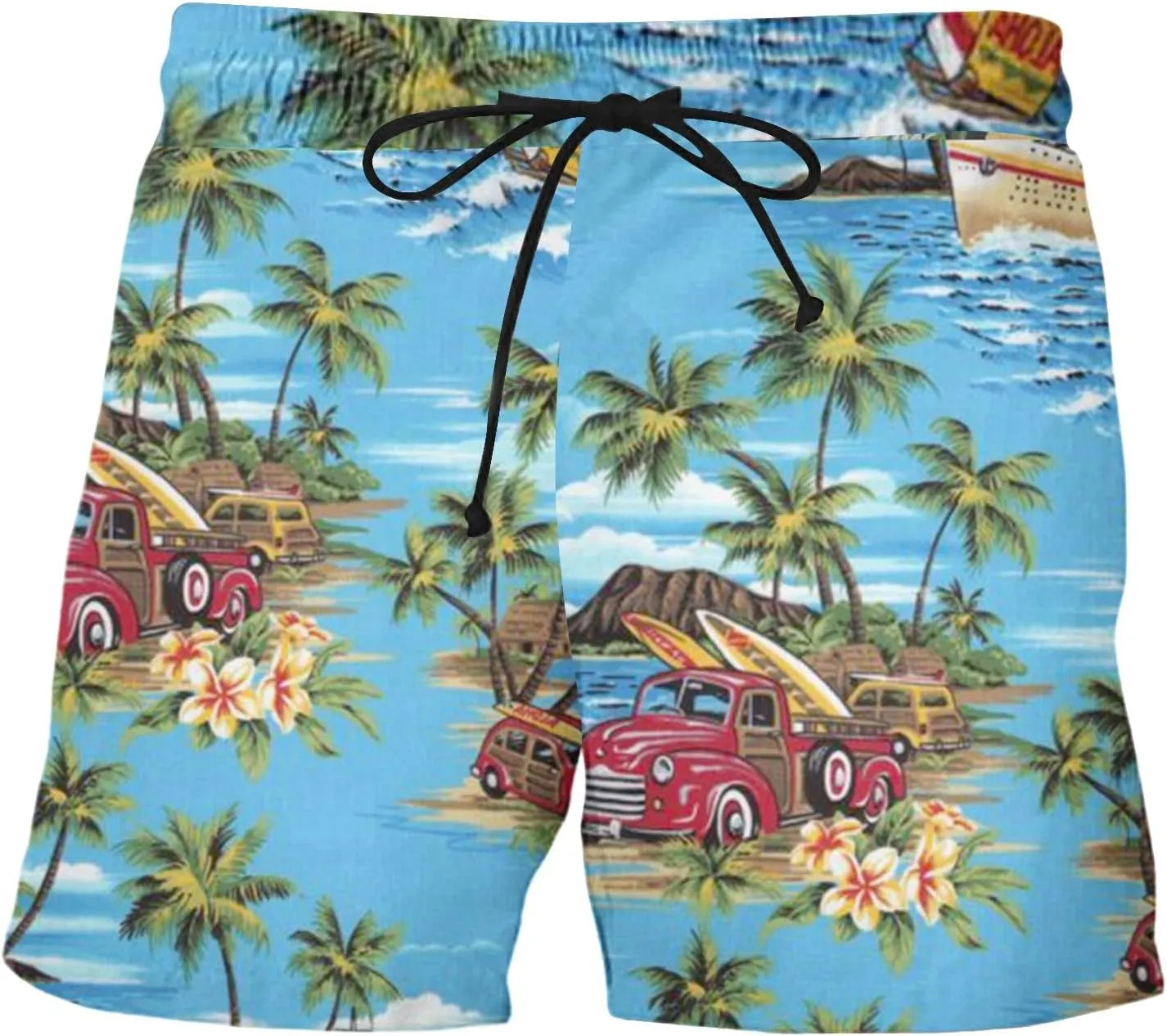 Hawaii Shorts for Men Fashion Printed Elastic Waist Drawstring Lounge Pant Loose Fit Lightweight Beach Surfing Shorts
