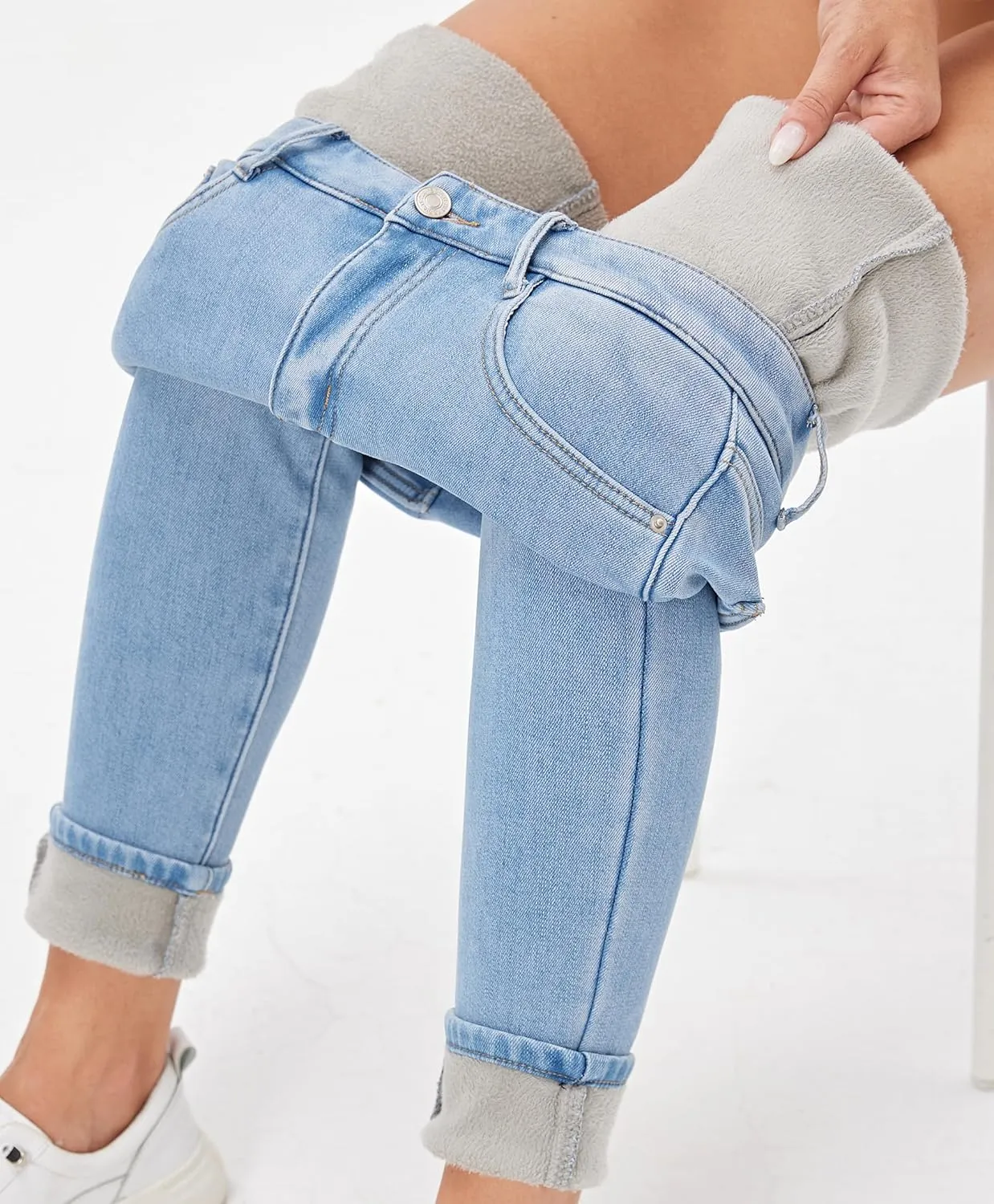 heipeiwa Women's Winter Jeans Fleece Lined Jeans Flannel Thermal Thick Skinny Denim Pants Stretch Warm Jeggings