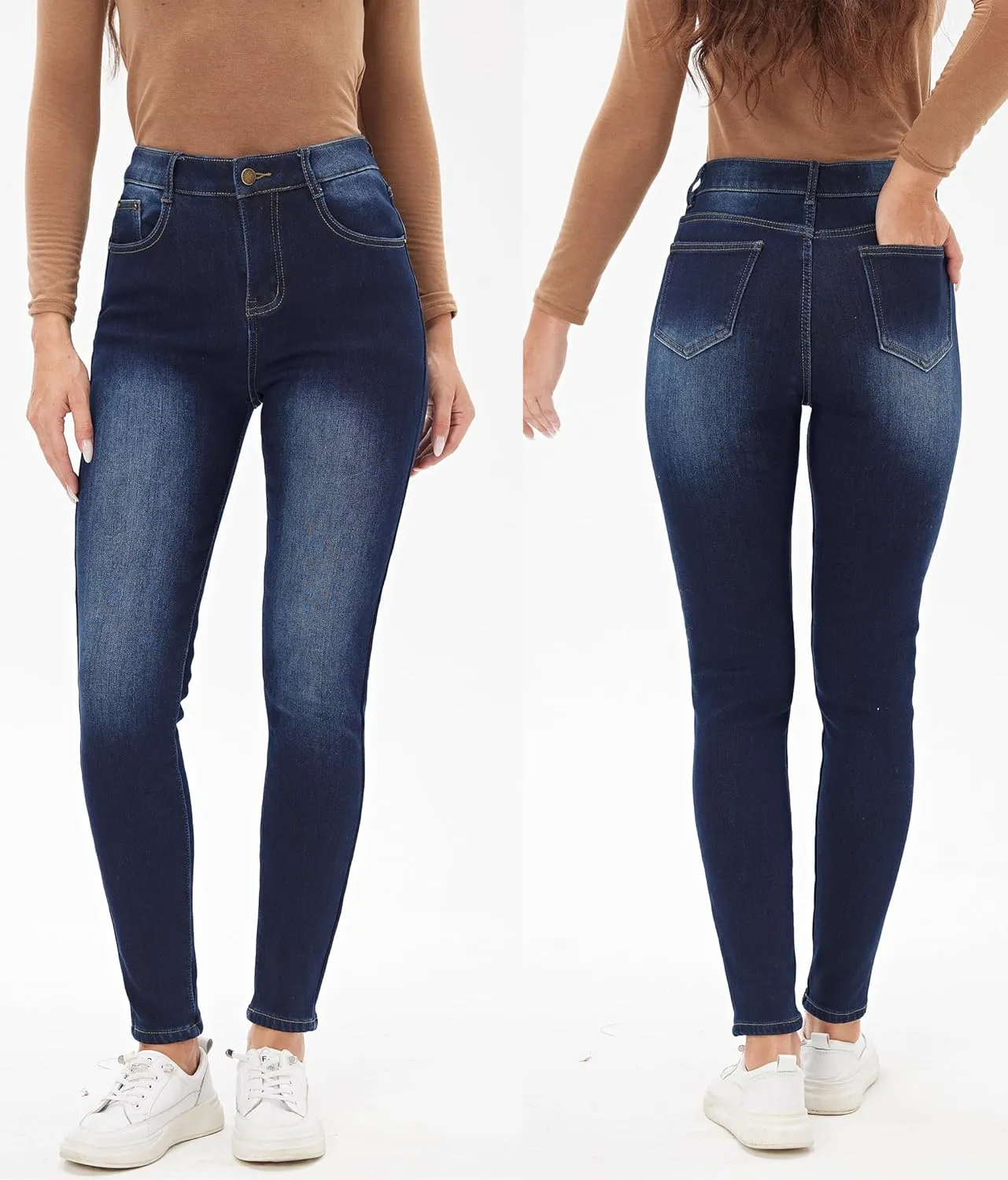 heipeiwa Women's Winter Jeans Fleece Lined Jeans Flannel Thermal Thick Skinny Denim Pants Stretch Warm Jeggings