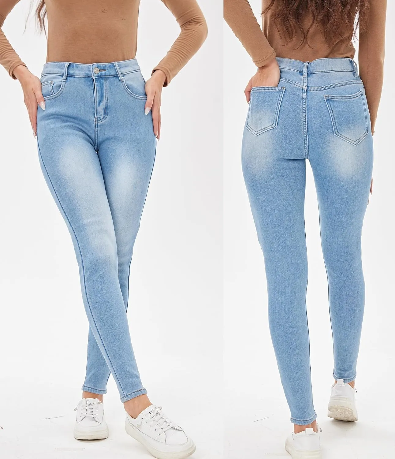heipeiwa Women's Winter Jeans Fleece Lined Jeans Flannel Thermal Thick Skinny Denim Pants Stretch Warm Jeggings