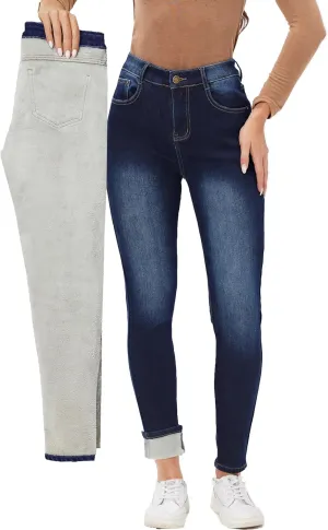heipeiwa Women's Winter Jeans Fleece Lined Jeans Flannel Thermal Thick Skinny Denim Pants Stretch Warm Jeggings