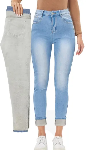 heipeiwa Women's Winter Jeans Fleece Lined Jeans Flannel Thermal Thick Skinny Denim Pants Stretch Warm Jeggings