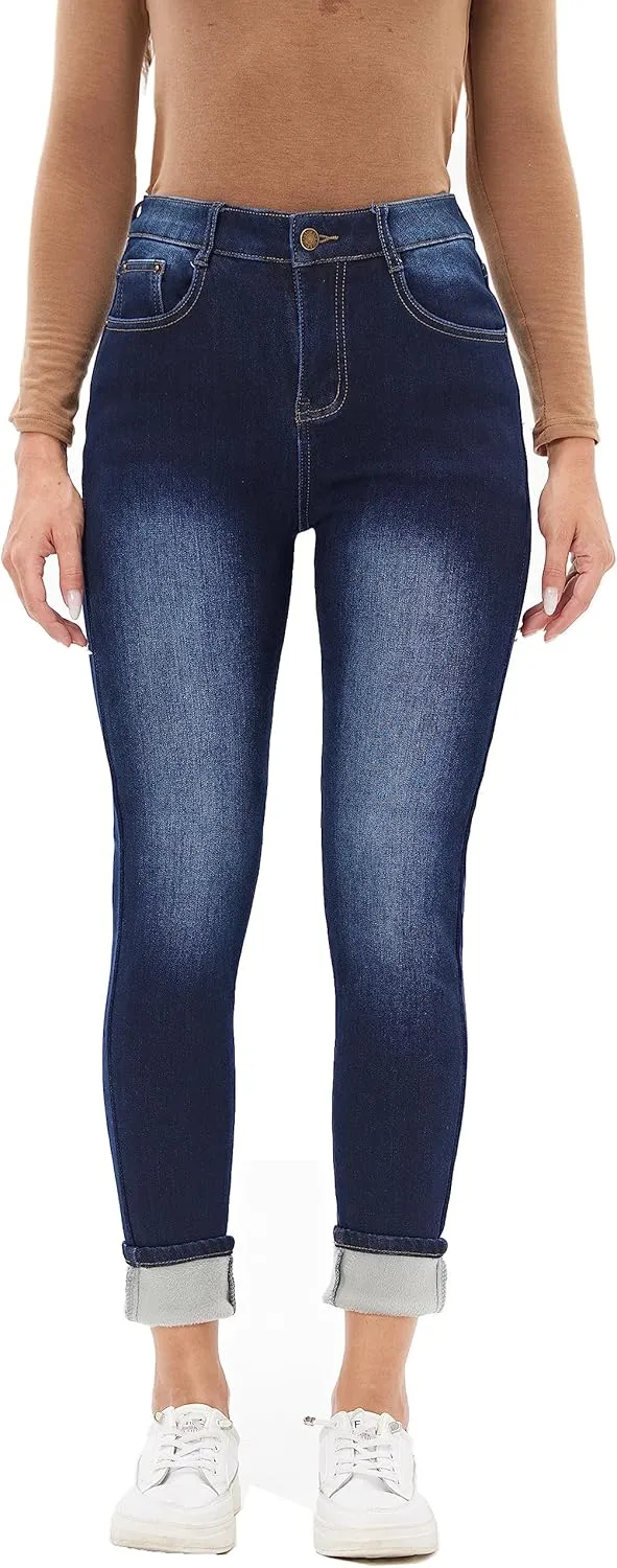 heipeiwa Women's Winter Jeans Fleece Lined Jeans Flannel Thermal Thick Skinny Denim Pants Stretch Warm Jeggings