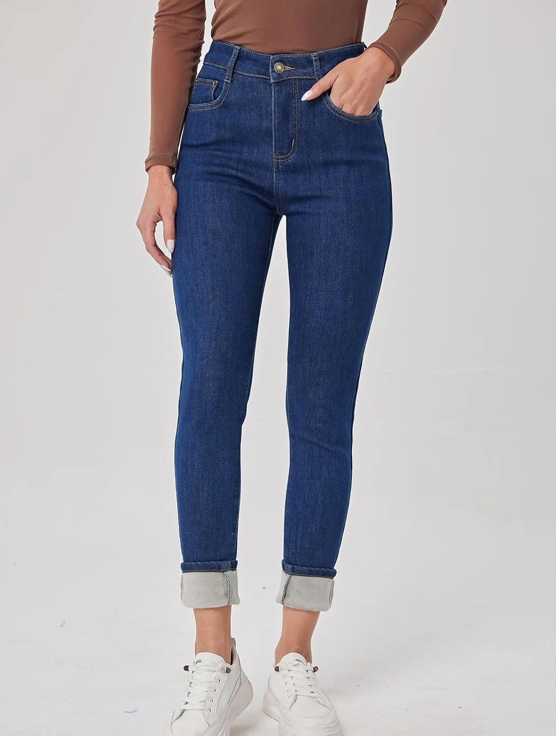 heipeiwa Women's Winter Jeans Fleece Lined Jeans Thermal Thick Skinny Denim Pants Slim Stretch Warm Jeggings