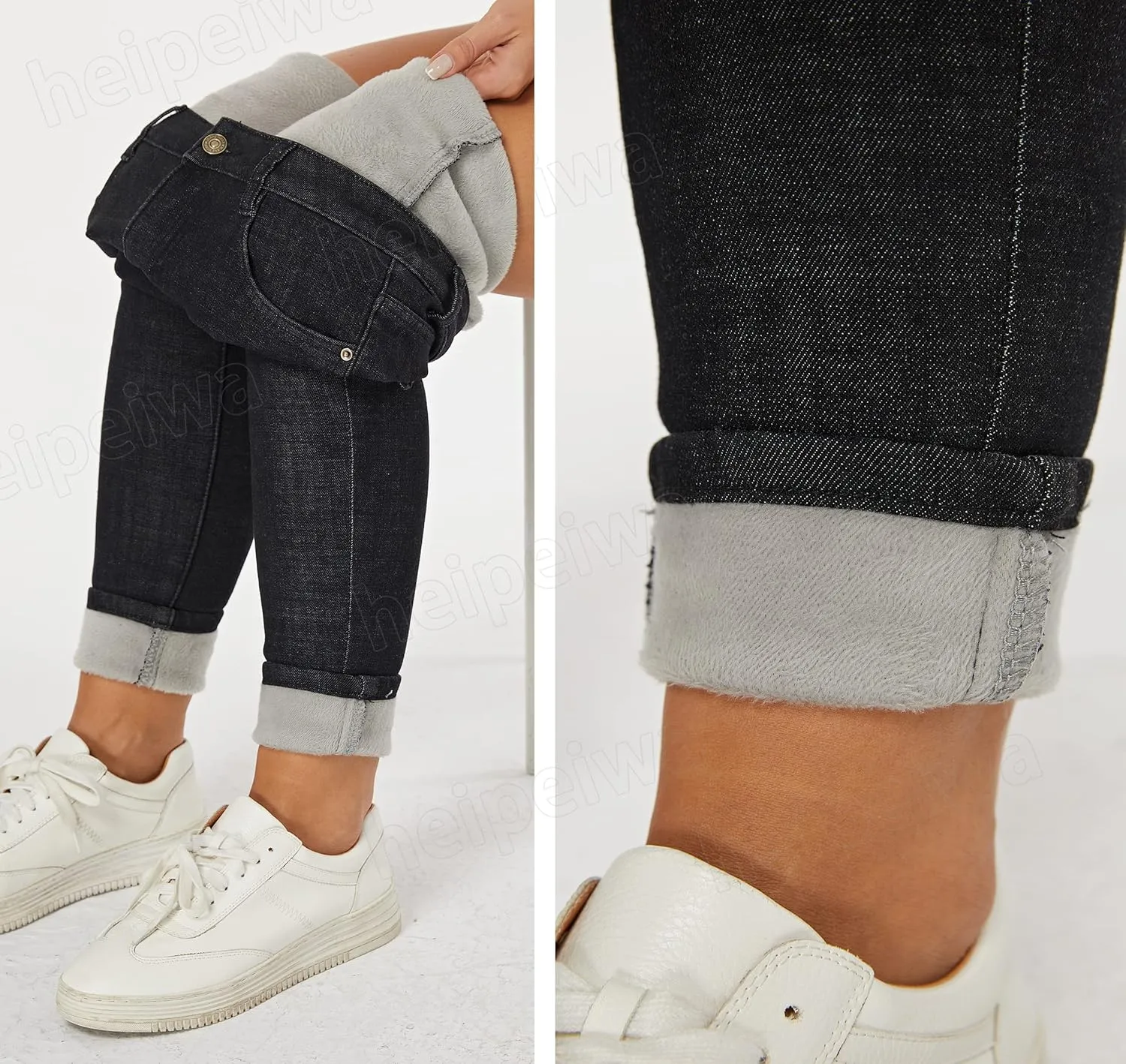 heipeiwa Women's Winter Jeans Fleece Lined Jeans Thermal Thick Skinny Denim Pants Slim Stretch Warm Jeggings