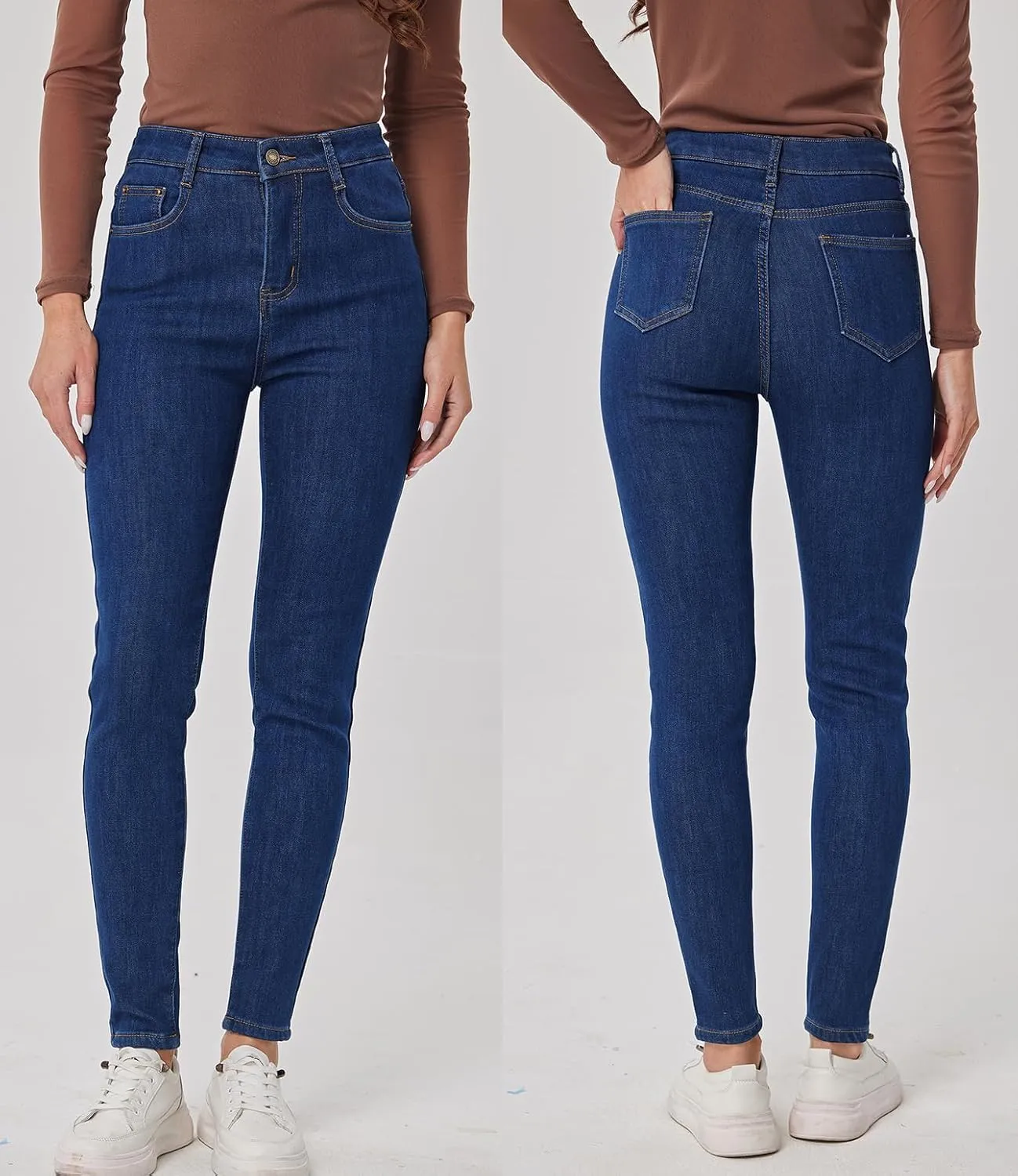 heipeiwa Women's Winter Jeans Fleece Lined Jeans Thermal Thick Skinny Denim Pants Slim Stretch Warm Jeggings
