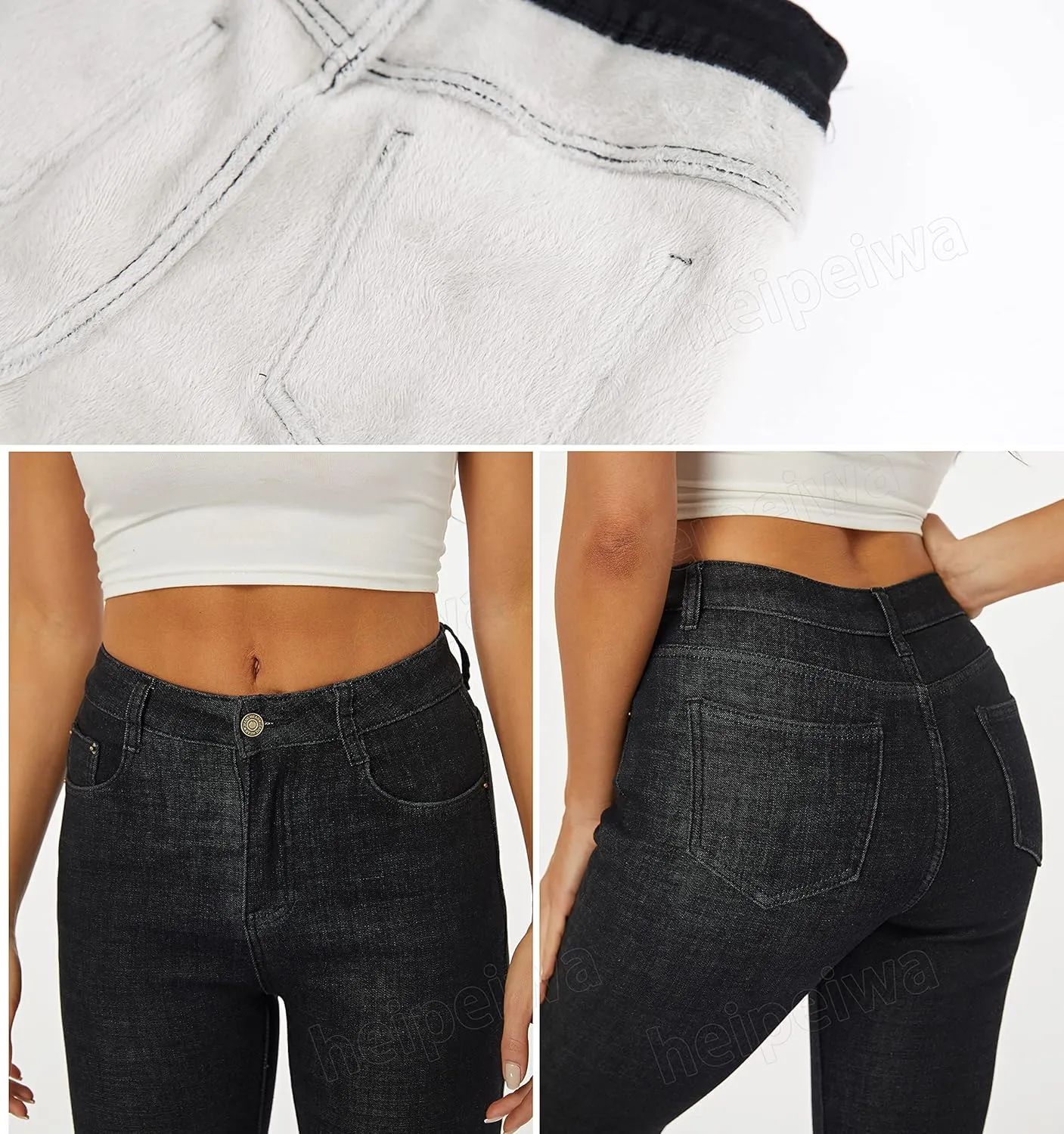 heipeiwa Women's Winter Jeans Fleece Lined Jeans Thermal Thick Skinny Denim Pants Slim Stretch Warm Jeggings