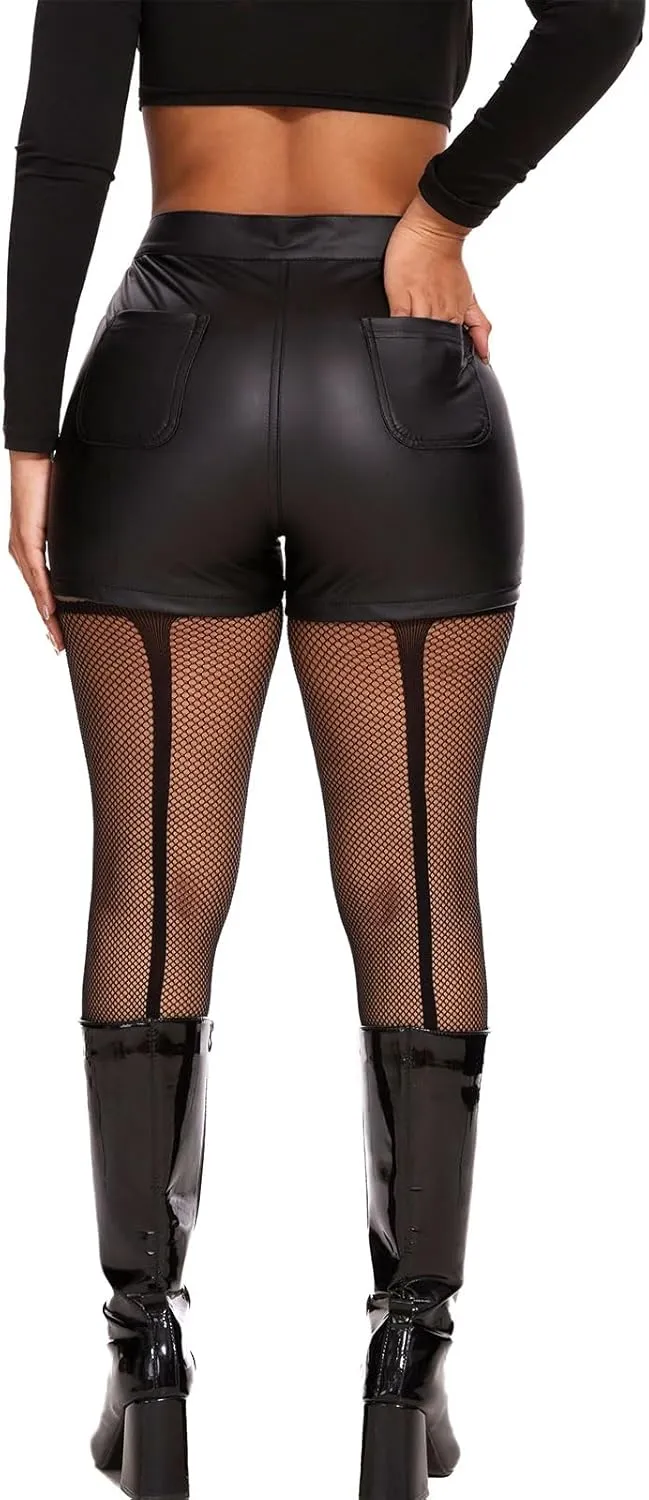 hibshaby Womens Drawstring Leather Shorts Sexy High Waisted Faux Leather Shorts