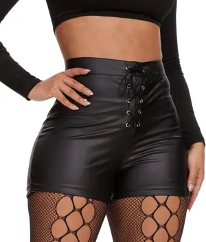 hibshaby Womens Drawstring Leather Shorts Sexy High Waisted Faux Leather Shorts