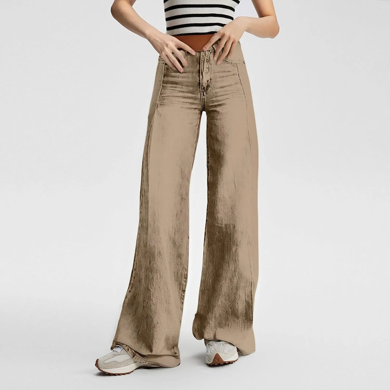 High Waisted Jeans Woman， Wide Leg Curvy Baggy Distressed Stretch Butt Lifting Jeans for Women.