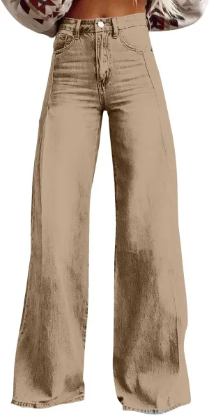 High Waisted Jeans Woman， Wide Leg Curvy Baggy Distressed Stretch Butt Lifting Jeans for Women.