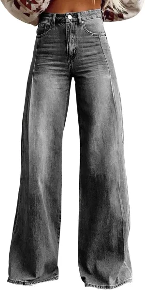 High Waisted Jeans Woman Wide Leg Curvy Baggy Distressed Stretch Butt Lifting Jeans for Women.